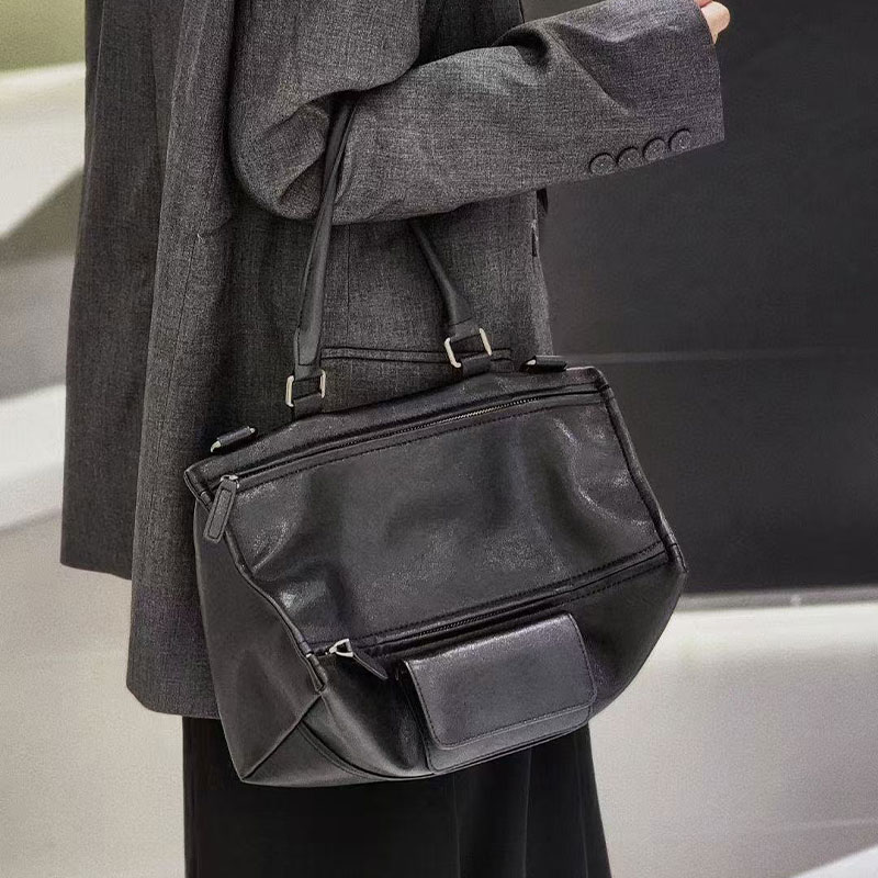 Wrinkled Real Leather Handbag Shoulder Bag Purse Tote Bag